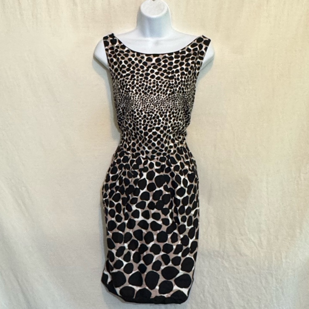A-146‎ Love Cream White & Black Animal Print Sleeveless MIDI Dress Size 13